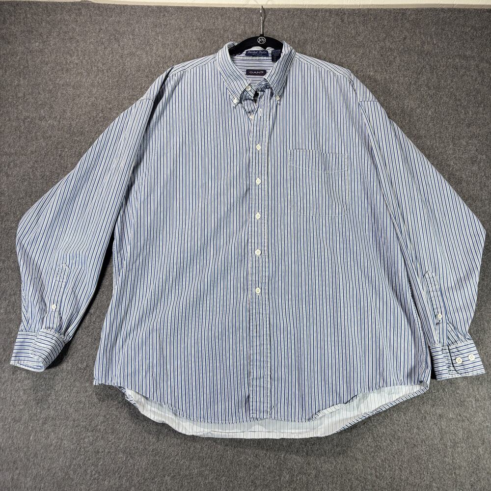 Gant Shirt Mens 2XL Blue White Striped Button Down Printed Poplin Cotton Casual